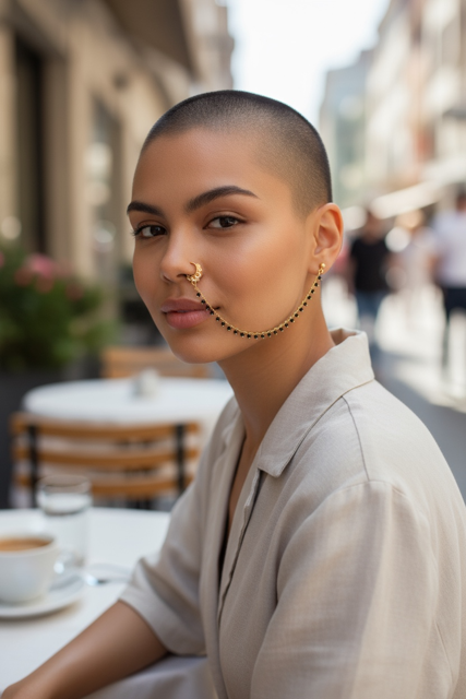 Gold Plated Tassel Earring & Nose Clip Chain