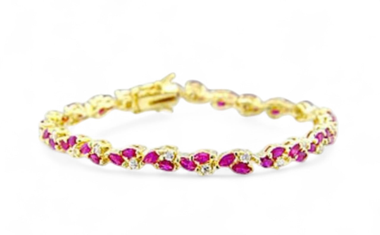 Gold Coated Bracelet with Ruby Stones