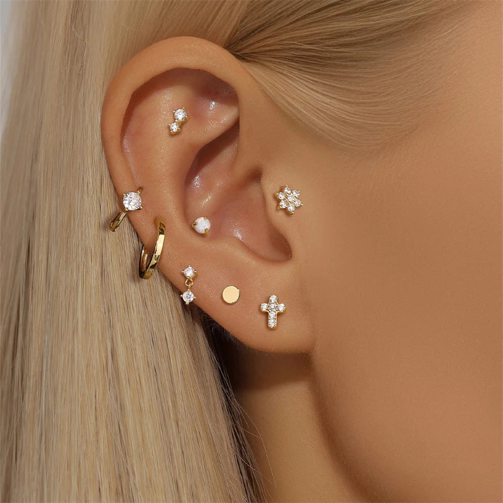 14k Solid Gold Stud Ear Climber