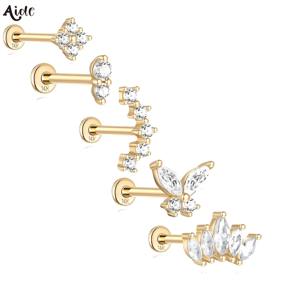 14k Solid Gold Stud Ear Climber