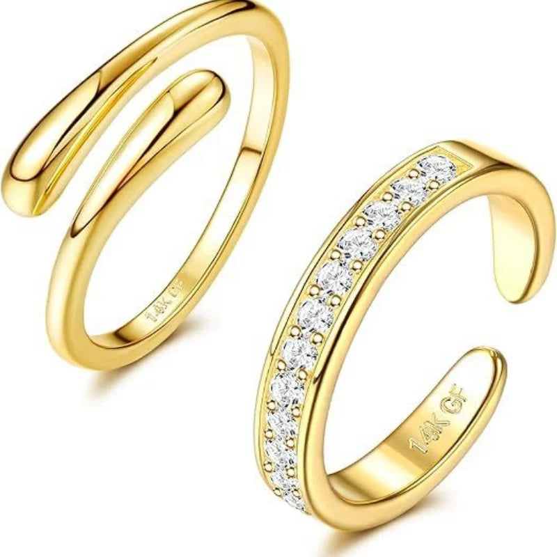 14K Gold Plated Toe Ring 2Piece Set