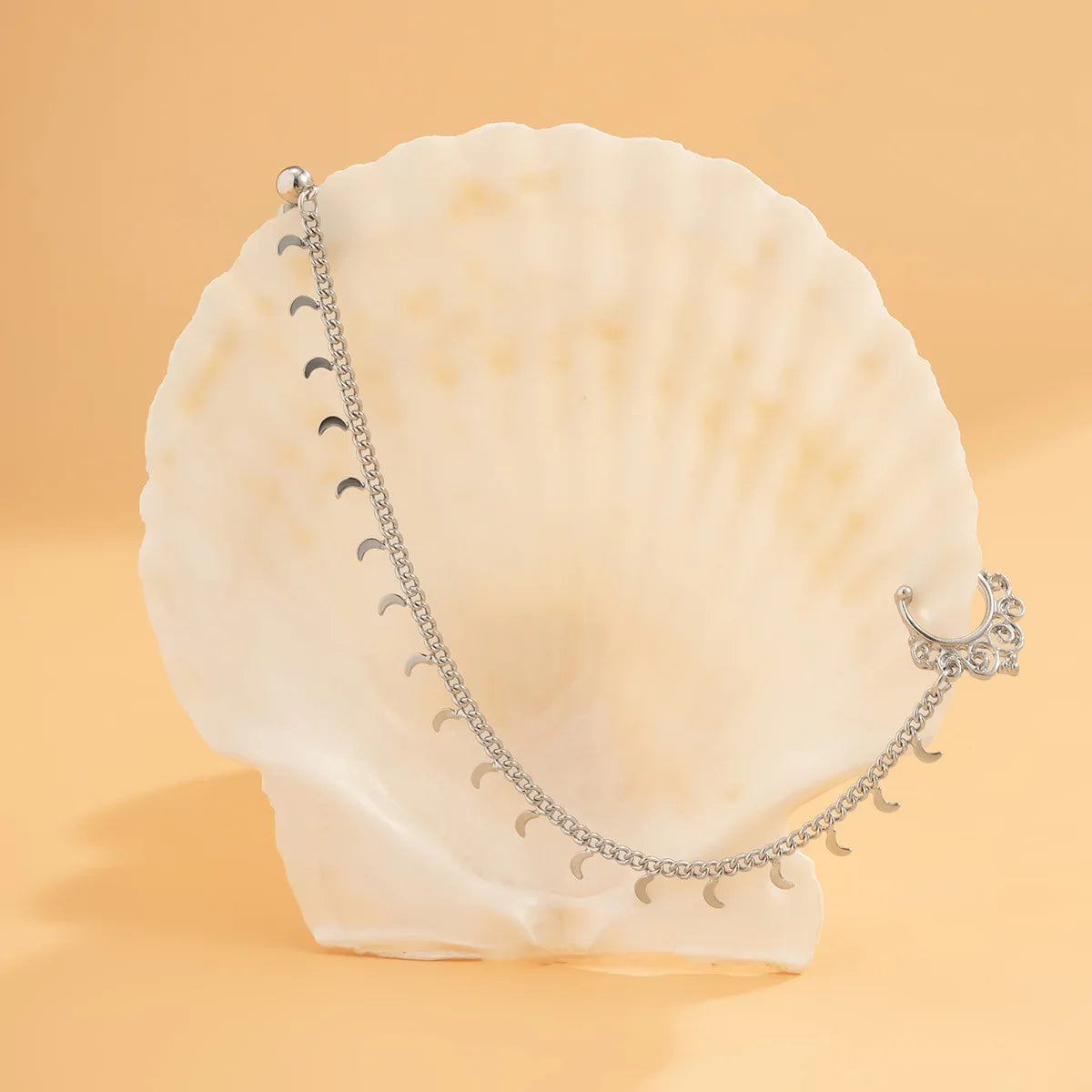 Gold Plated Tassel Earring & Nose Clip Chain