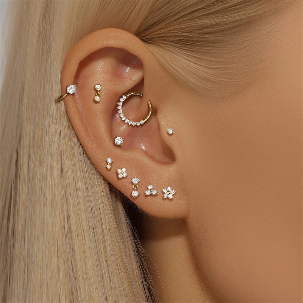 14k Solid Gold Stud Ear Climber