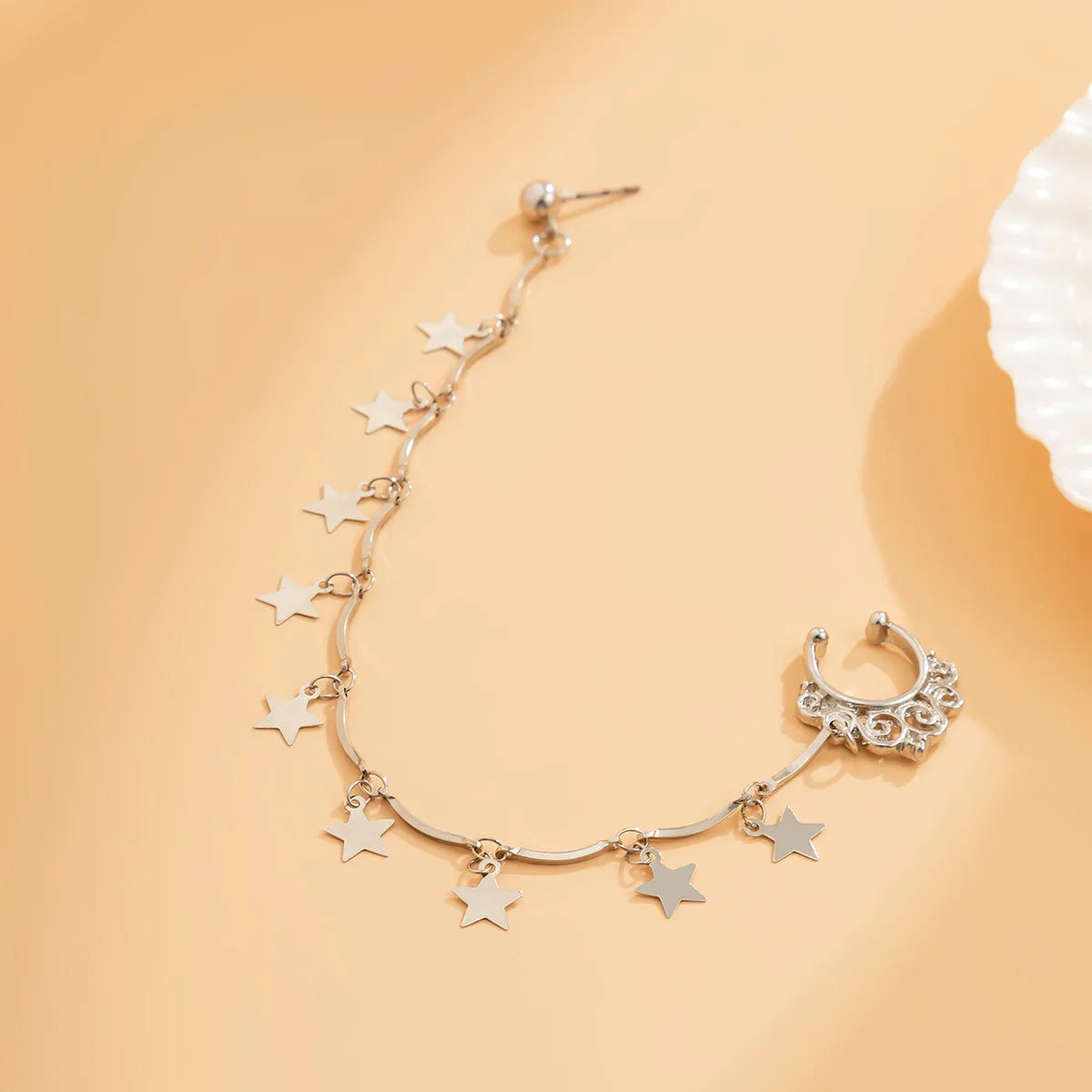 Gold Plated Tassel Earring & Nose Clip Chain