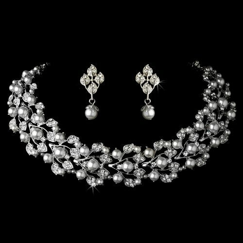 Crystal Pearl Necklace & Earrings Set