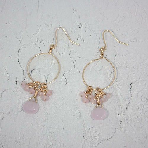 Pink Cluster Hoop Earrings