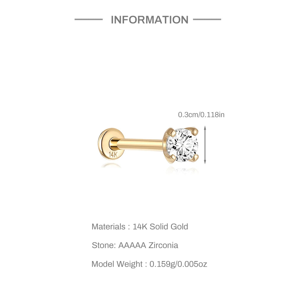 14k Solid Gold Stud Ear Climber